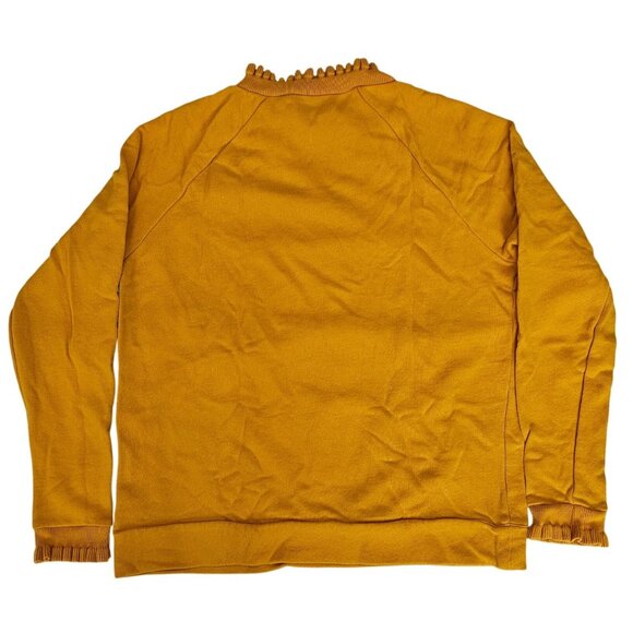 Talbots Mustard Yellow Ruffle Trim Raglan Sweatshirt Women's Size Small - Picture 3 of 10